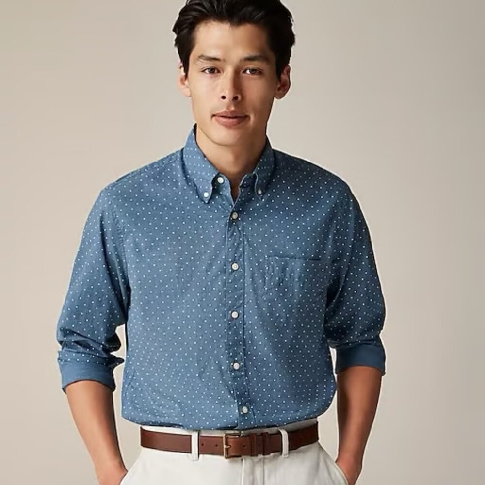 J. Crew Blue Polka Dot Button-Down Shirt - Size M